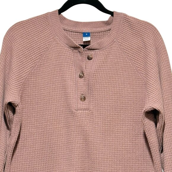 Old Navy Mushroom Brown Henley Thermal Waffle Cropped Shirt Womens Medium - Picture 5 of 11